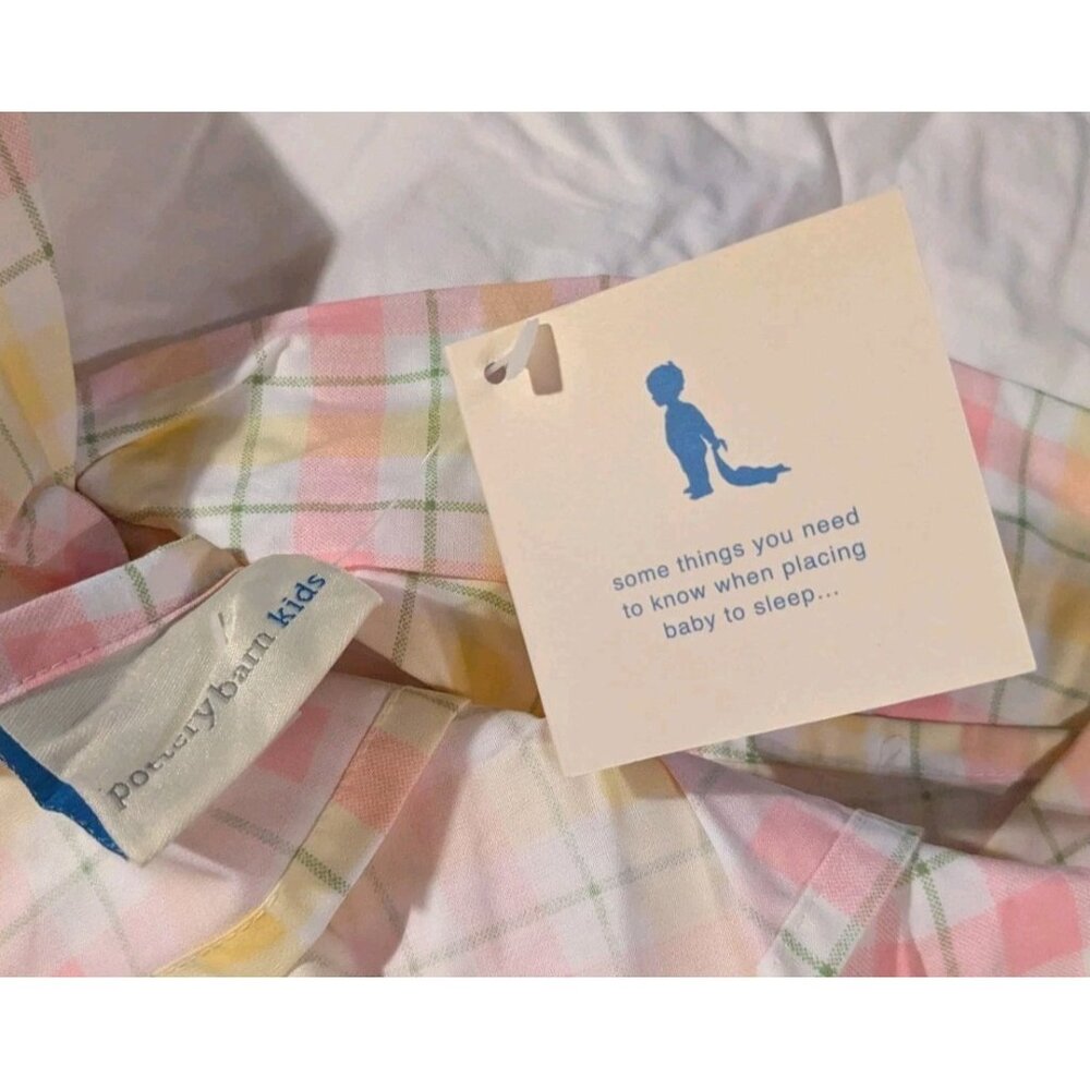 Pottery Barn Kids Crib Dust Ruffle Bed Skirt Plaid Pink Cotton Spring Percale - Picture 6 of 11